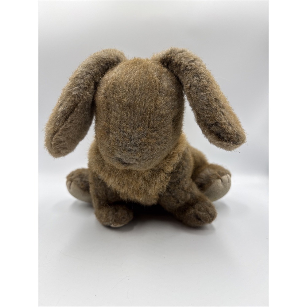 Vintage 1985 Gund Plush Brown Bunny Rabbit Blue Eyes 12" Stuffed Animal Toy